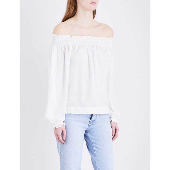 Maje Tops - Maje Lorisa Off the Shoulder Woven Blouse Smocked